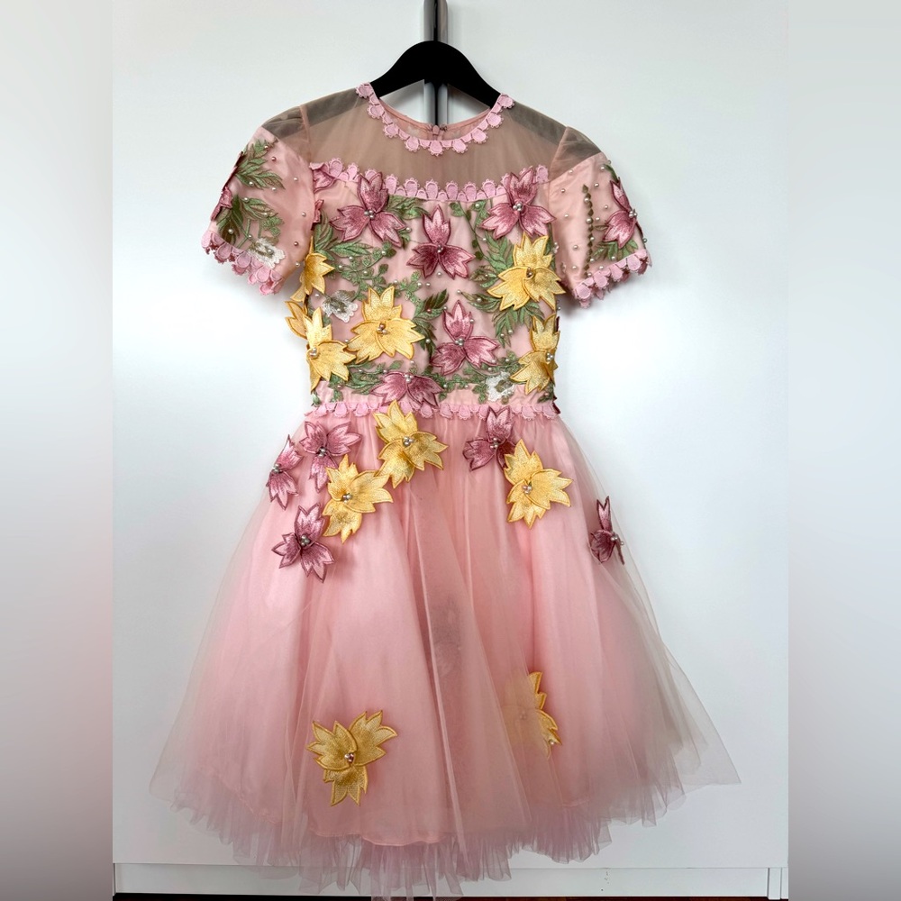 Girl’s Floral Embroidered Pink Party Dress